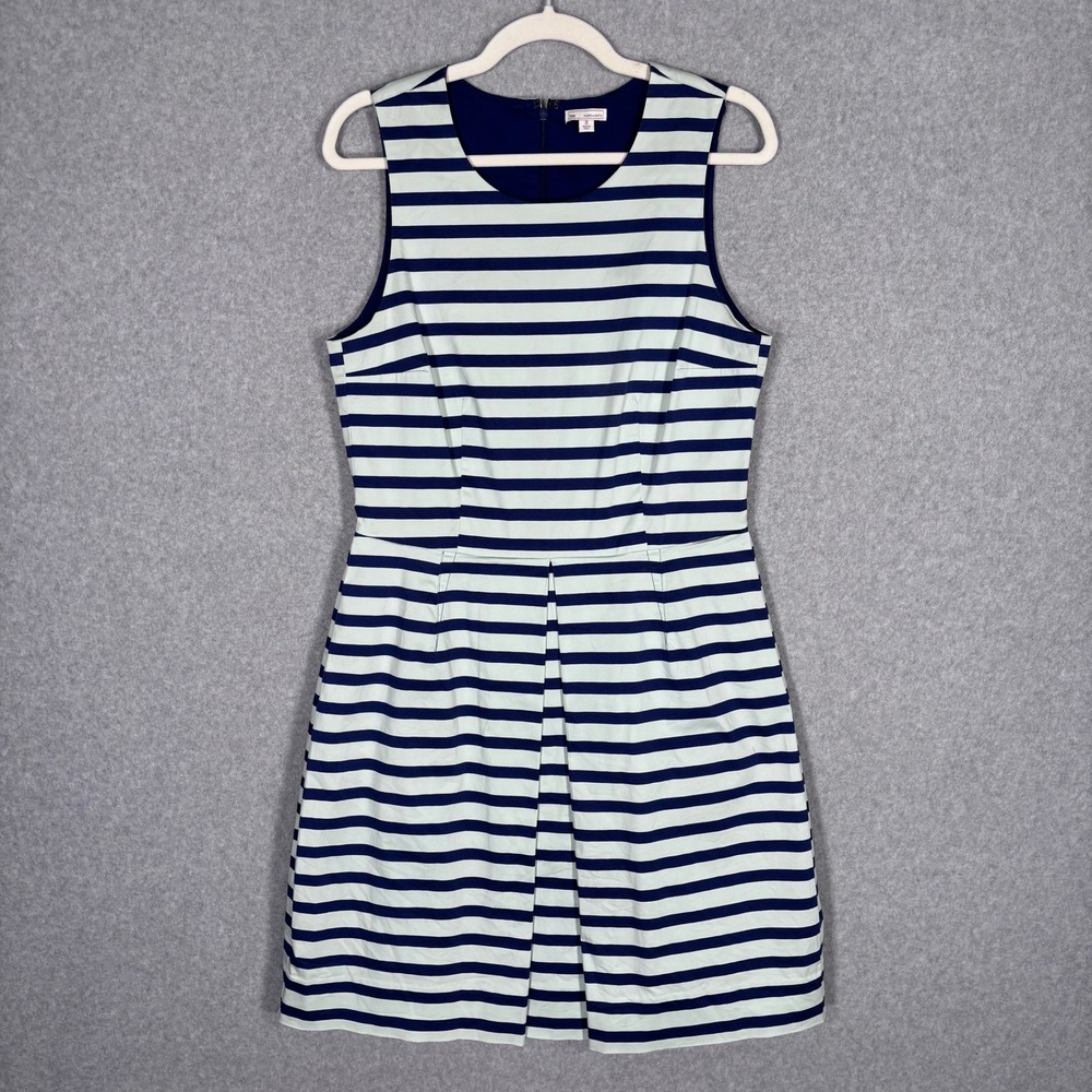 Gap Pleated Dress 10T Navy Mint Striped Pockets Cotton Preppy Nautical Sailor